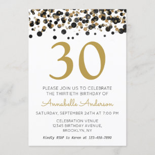 Åldersdag Vuxen Svart Guld Glitter-konfetti Inbjudningar