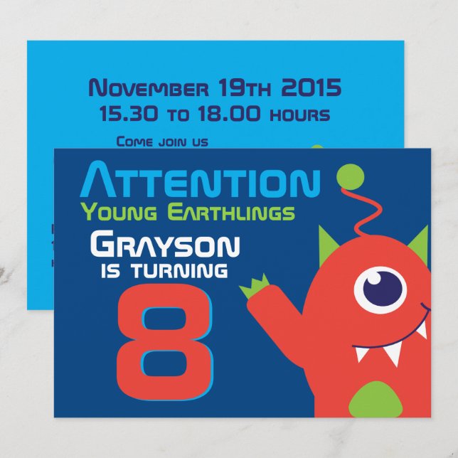 Åldersdagskorgen 8:e blå orangen inbjudan (Fram/baksida)