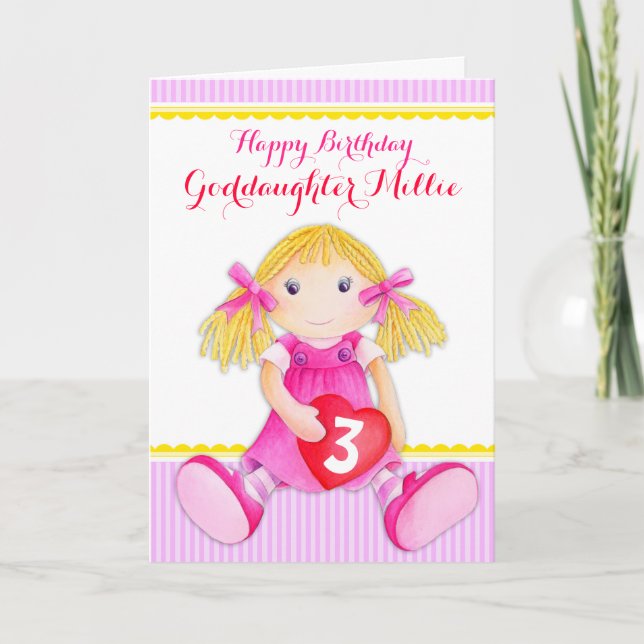 Åldersdagskort för Cute art guddotters rag-docka Kort (Framsida)