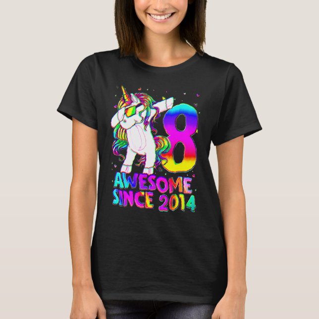 Åldersdöende Unicorn Dabbing 8th Birthday Girl Uni T Shirt (Framsida)