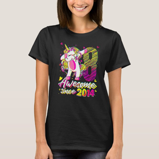 Åldersdöende Unicorn Dabbing 8th Birthday Girl Uni T Shirt (Framsida)