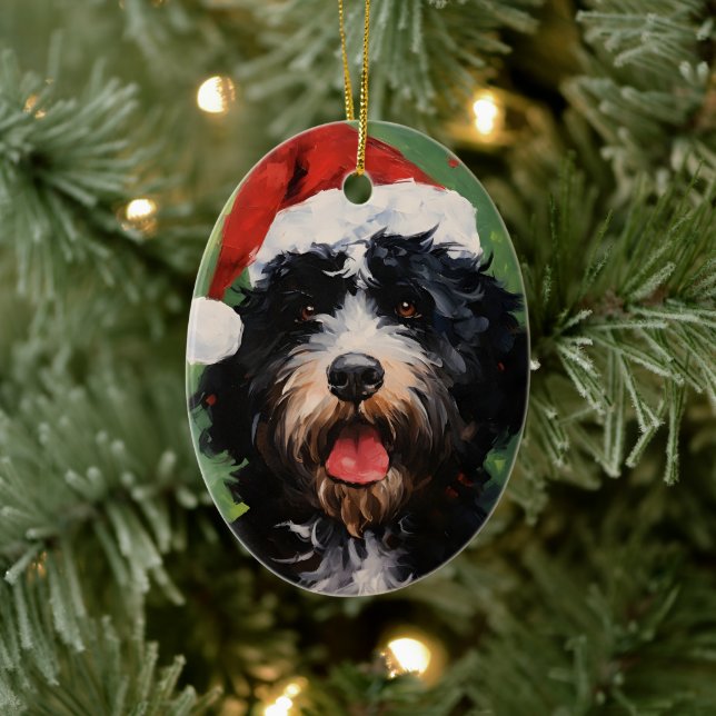 Åldersmålning för portugisiska vatten hund julgransprydnad keramik (Träd)