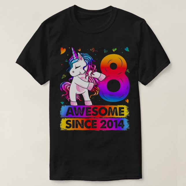 Åldersparv vid Unicorn Flossing 8:e födelsedagsfli T Shirt (Design framsida)