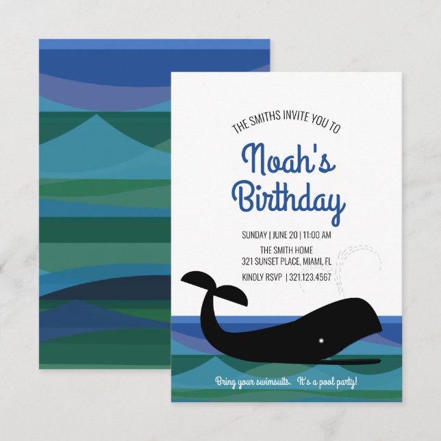 Åldersretro OCEAN WHALE-födelsedagsfest Inbjudningar (Fram/baksida)