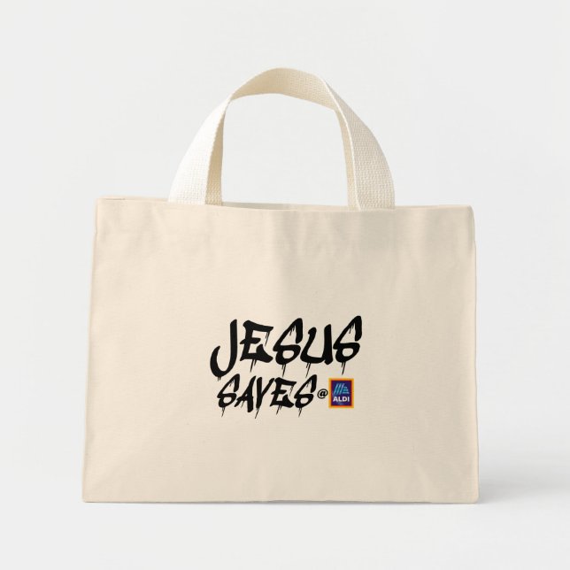 Aldi "Jesus sparar" till väskan Mini Tygkasse (Framsidan)