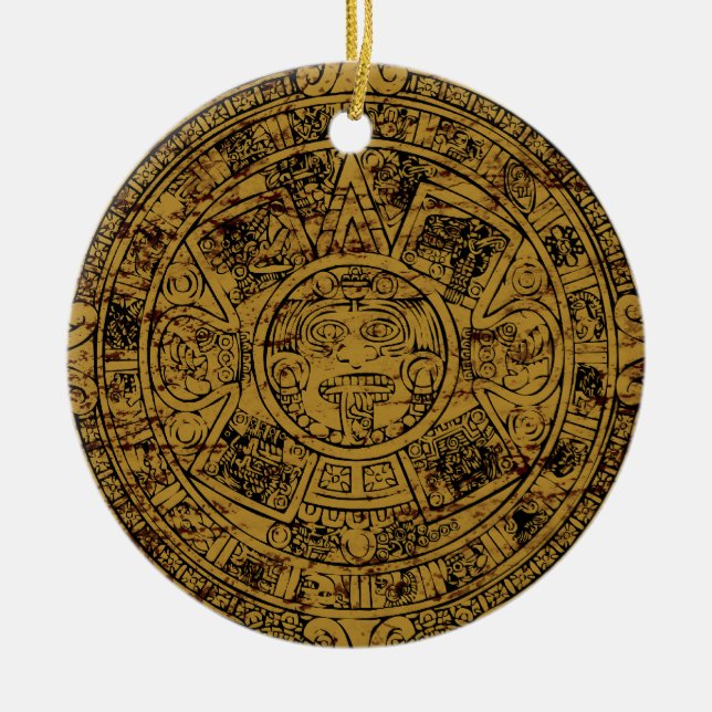 Åldrad Aztekisk solstenskalender Julgransprydnad Keramik (Framsidan)