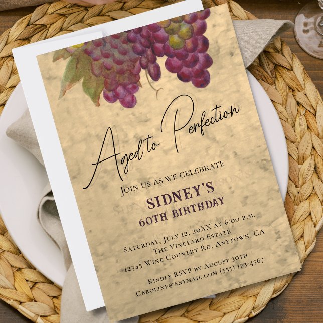 Åldrad till Perfektion 60-årsdag, Vin Elegant Inbjudningar (Skapare uppladdad)
