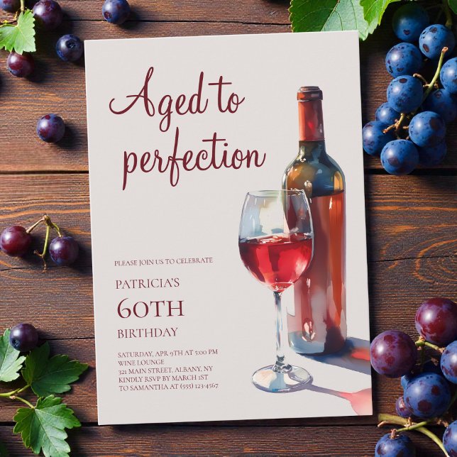 Åldrad till perfektion Elegant 60-årsfest Inbjudningar (Aged to Perfection Elegant 60th Birthday Party Invitation)