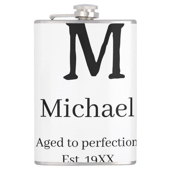 Åldrad till perfektion est. 19XX monogram namn bok Fickplunta (Framsidan)