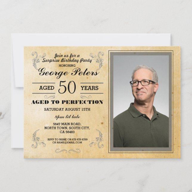 Åldrad till perfektion Födelsedags manlig Foto Vin Inbjudningar (Framsida)