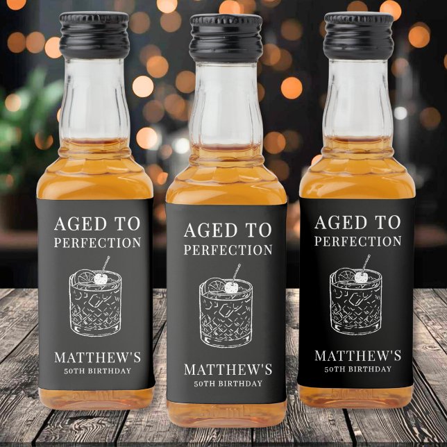 Åldrad till perfektion födelsedagsfest spritflaskor etikett (Aged To Perfection Birthday Party Liquor Bottle Label )