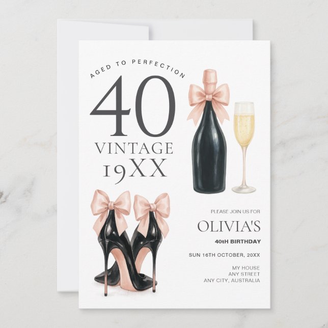 Åldrad till perfektion Glam 40-års champagne-födel Inbjudningar (Framsida)