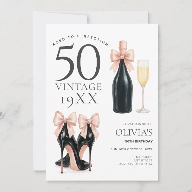 Åldrad till perfektion Glam 50-års champagne-födel Inbjudningar (Framsida)