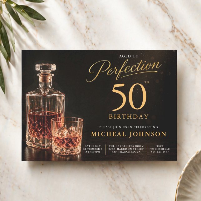 Åldrad till Perfektion Guld Svart 50-årsdag Inbjudningar (Aged to Perfection Gold Black 50th Birthday Invitation)