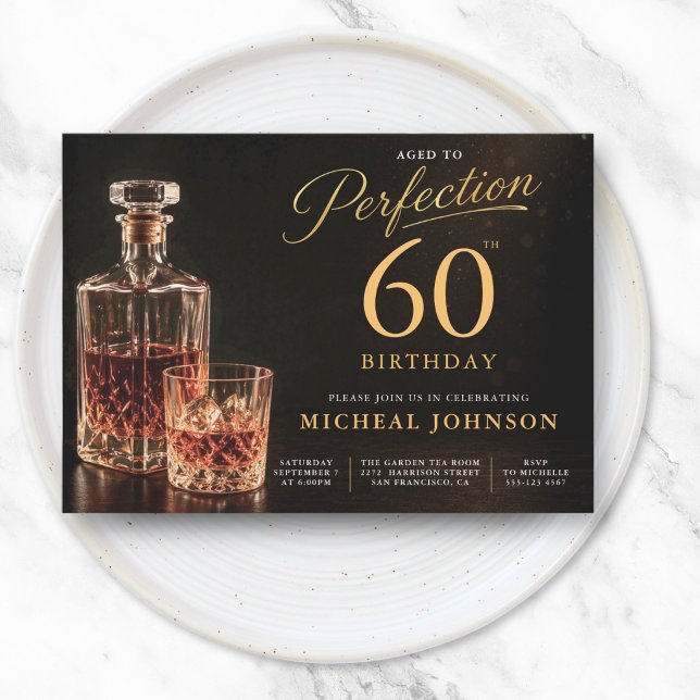Åldrad till Perfektion Guld Svart 60-årsdag Inbjudningar (Aged to Perfection Gold Black 60th Birthday Invitation)