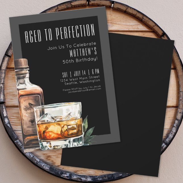 Åldrad till perfektion Herrarnas födelsedagsfest Inbjudningar (Aged To Perfection Men's Birthday Party Invitation)