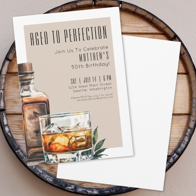 Åldrad till perfektion Herrarnas födelsedagsfest Inbjudningar (Aged To Perfection Men's Birthday Party Invitation)