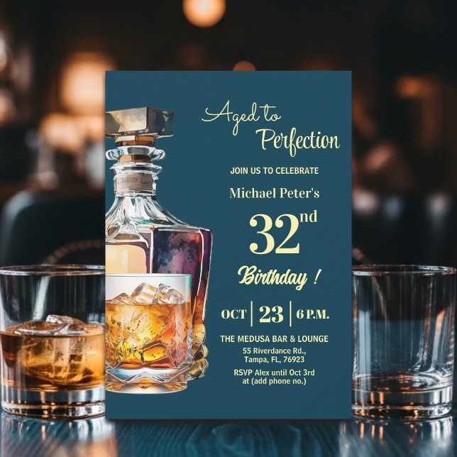 Åldrad till perfektion män 32-års whisky födelseda inbjudningar (Skapare uppladdad)