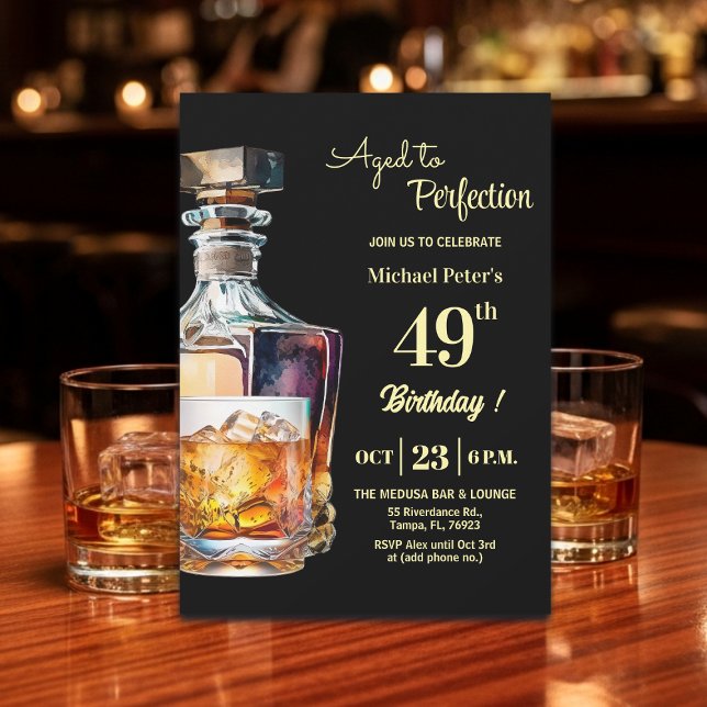 Åldrad till perfektion Män 49:e Whiskey Födelsedag Inbjudningar (Skapare uppladdad)