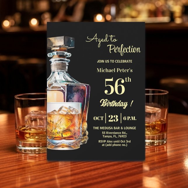 Åldrad till perfektion Män 56:e Whiskey Födelsedag Inbjudningar (Skapare uppladdad)