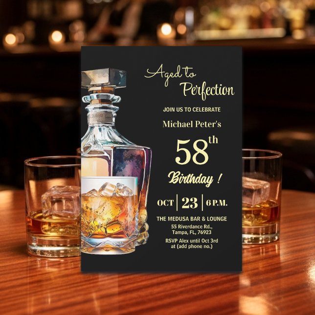 Åldrad till perfektion Män 58:e Whiskey Födelsedag Inbjudningar (Skapare uppladdad)