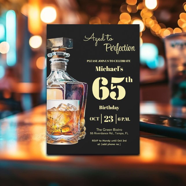 Åldrad till perfektion män 65:e whisky födelsedag inbjudningar (Skapare uppladdad)