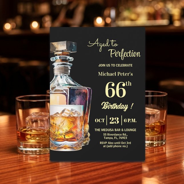Åldrad till perfektion män 66:e whisky födelsedag  inbjudningar (Skapare uppladdad)