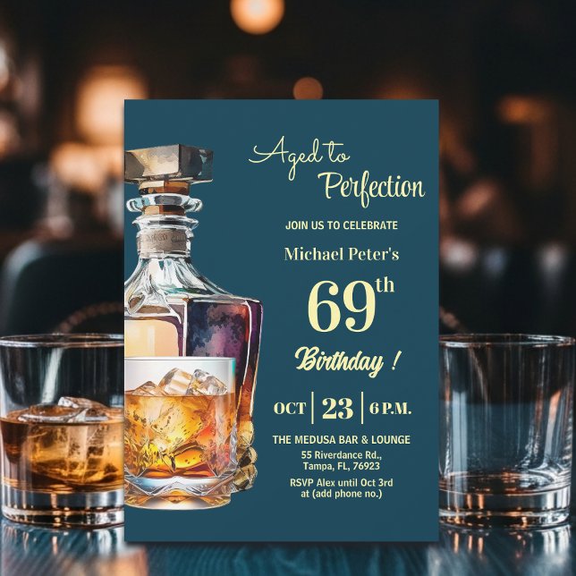 Åldrad till perfektion Män 69:e whisky födelsedag  Inbjudningar (Skapare uppladdad)