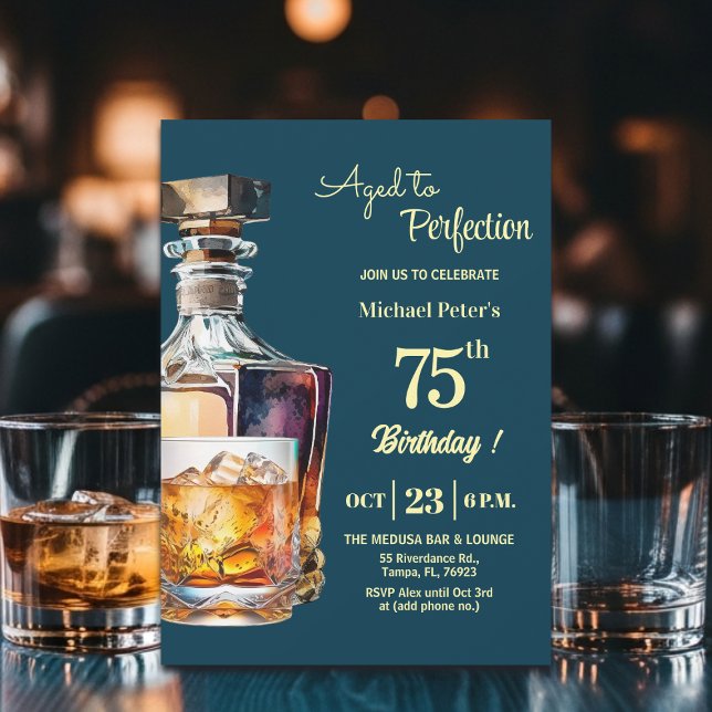 Åldrad till perfektion män 75:e whisky födelsedag  inbjudningar (Skapare uppladdad)