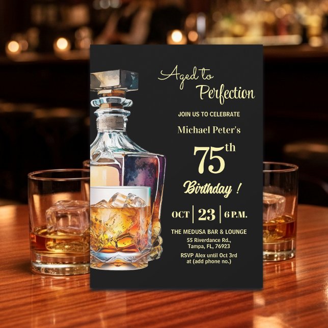 Åldrad till perfektion män 75:e whisky födelsedag  inbjudningar (Skapare uppladdad)