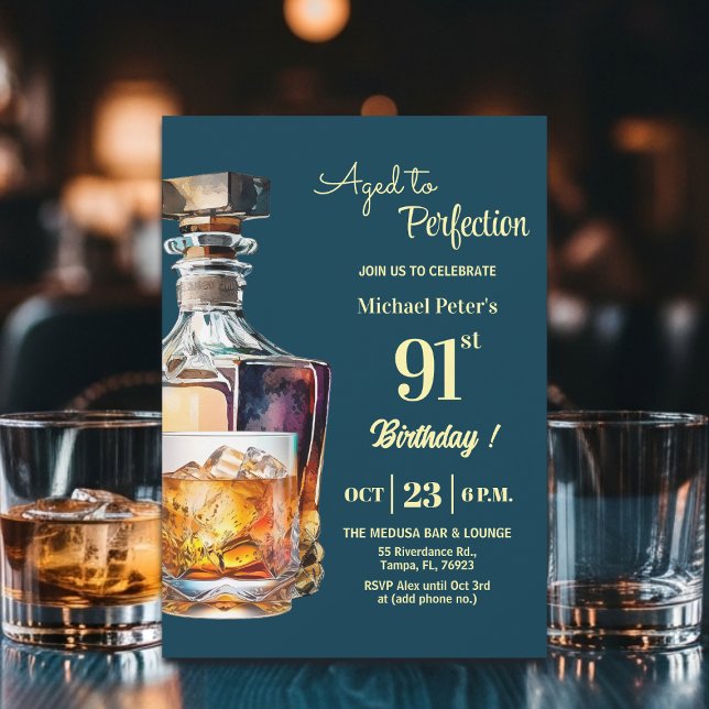 Åldrad till perfektion män 91:a whisky-födelsedag inbjudningar (Skapare uppladdad)