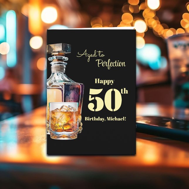 Aldrad till Perfektion Mäns 50-års Whiskey Födelse Kort (Skapare uppladdad)