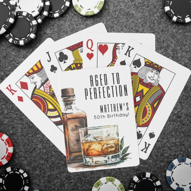 Åldrad till perfektion Mäns födelsedags whisky Casinokort (Aged To Perfection Men's Birthday Whiskey Poker Cards)