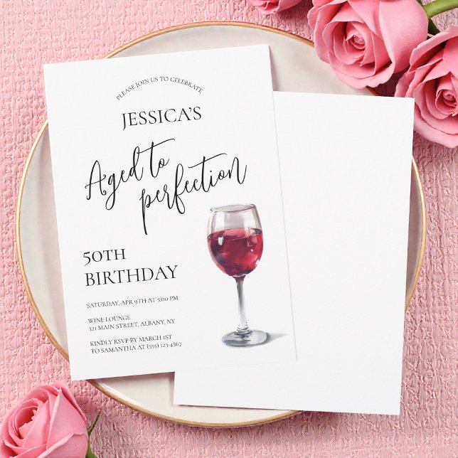 Åldrad till Perfektion Skript Vin 50-års Födelseda Inbjudningar (Aged to Perfection Script Wine 50th Birthday Party Invitation)