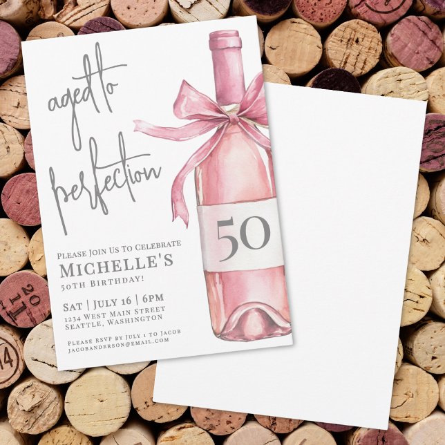 Åldrad till perfektion Vin 50-års födelsedagsfest Inbjudningar (Aged To Perfection Wine 50th Birthday Party Invitation)