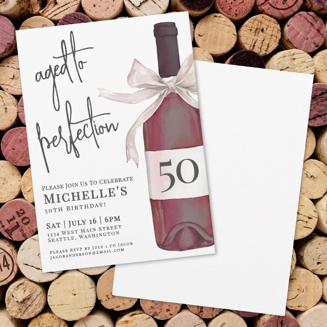 Åldrad till perfektion Vin Födelsedagsfest Inbjudningar (Aged To Perfection Wine Birthday Party Invitation)