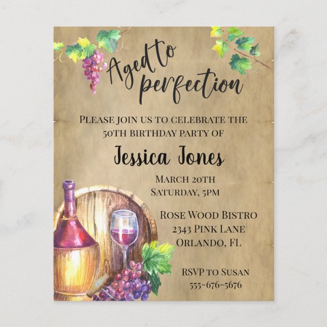 Åldrad till perfektion Vinälskares födelsedagsbudg (Framsida)