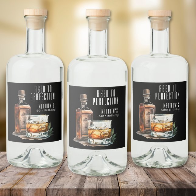 Åldrad till perfektion Whiskey Mäns födelsedag Spritflaskor Etikett (Aged To Perfection Whiskey Men's Birthday Liquor Bottle Label )