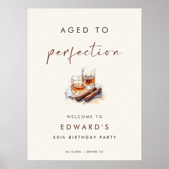 Åldrad till Perfektion Whisky & Cigar Födelsedagsv Poster (Framsidan)