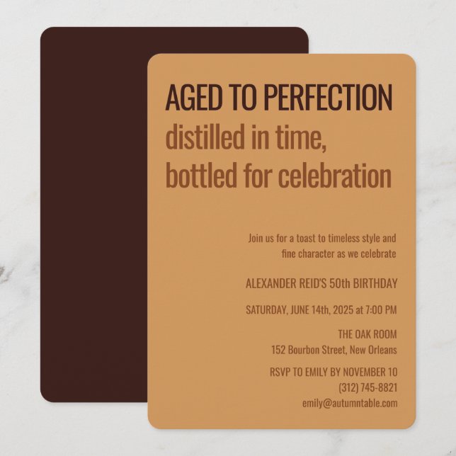 Åldrad till Perfektion | Whisky Födelsedag Inbjudningar (Fram/baksida)