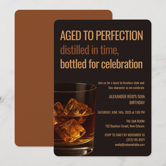 Åldrad till Perfektion | Whisky Födelsedag Inbjudningar (Fram/baksida)