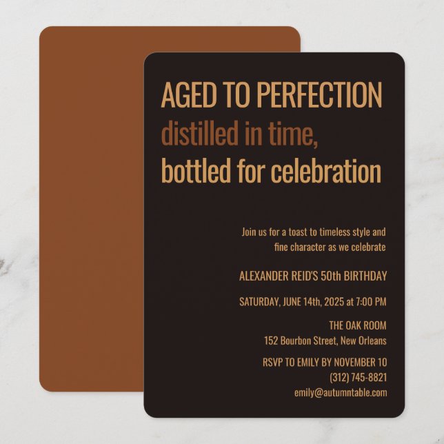 Åldrad till Perfektion | Whisky Födelsedag Inbjudningar (Fram/baksida)