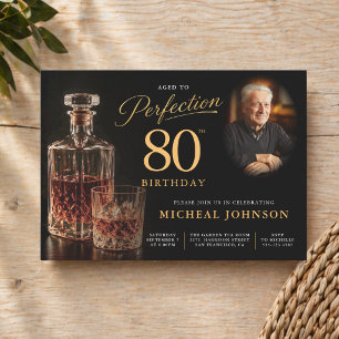 Åldrad till Perfektion Whisky Foto 80-årsdag Inbjudningar