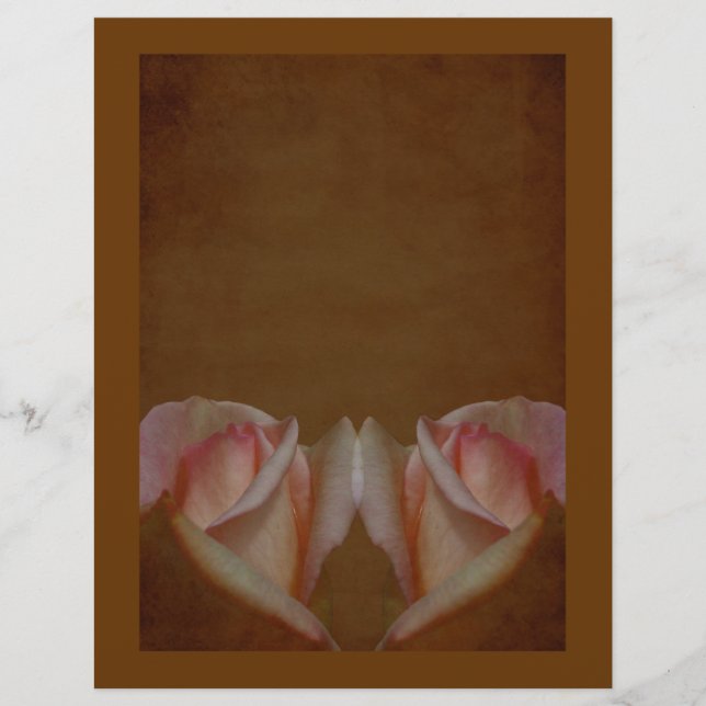 Åldrade Rosa Rosknoppar Bruna Blommiga Scrapbookpa (Framsida)