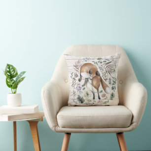Åldrade Trä Monogram Namn Blommig Räv Kudde
