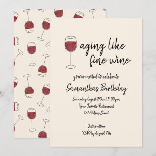 Åldrande som Bra Vin Red Vin Glass Birthday Inbjudningar