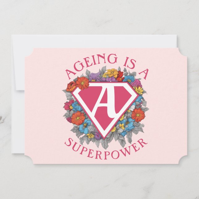 Åldrandet är en supermakts födelsedag inbjudningar (Framsida)