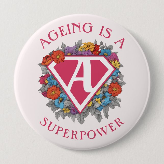 Åldrandet är en supermakts födelsedag knapp (Framsida)