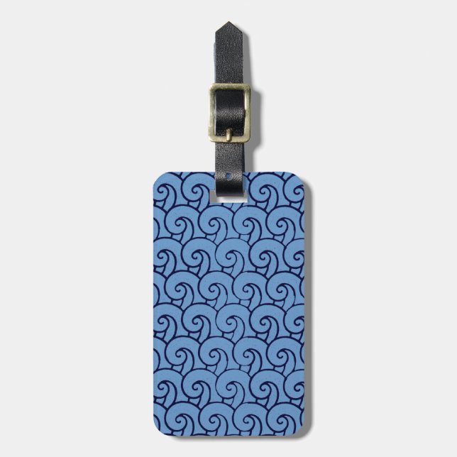 Åldras art deco stil wave mönster (blått) bagagebricka (Vertikal Framsida)