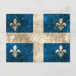 Åldras av vintage och sparad Flagga av Quebec Vykort